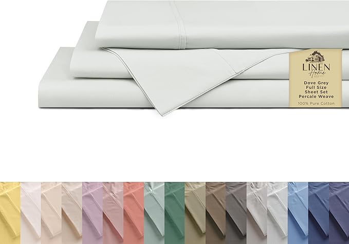 Linen Home 100% Cotton Percale Sheets Full Size, Dove Grey, Deep Pocket by LINENHOME