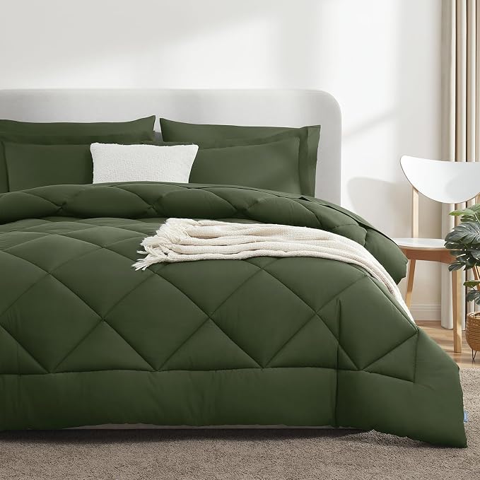 CozyLux Twin XL Comforter Set Olive Green - Image 7