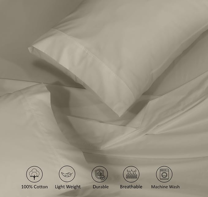 RUVANTI 100% Cotton Sheets – King Size Percale Bedding, Cooling & Breathable - Image 4