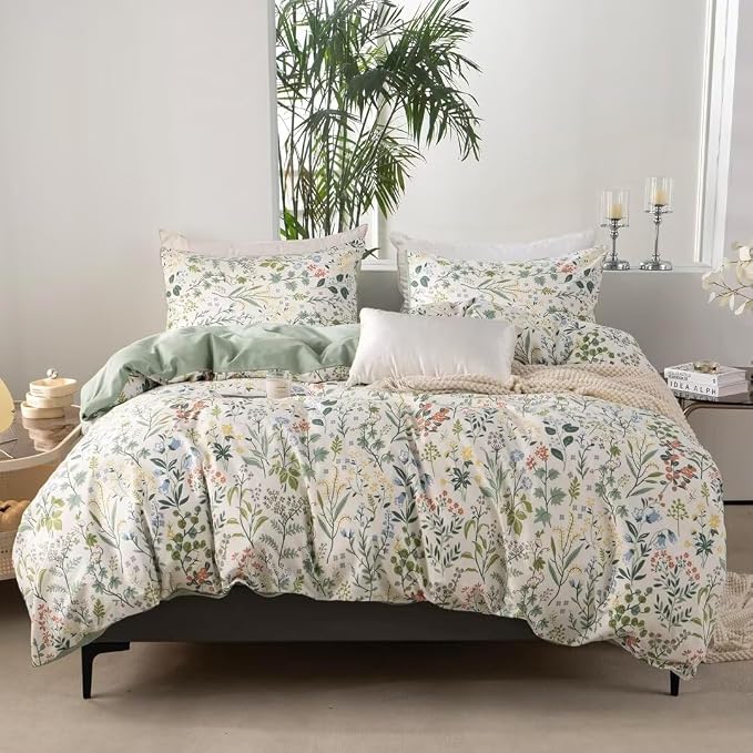 MKXI Queen Size Wildflower Duvet Cover Set Sage Green Spring Floral Bedding Set - Image 8