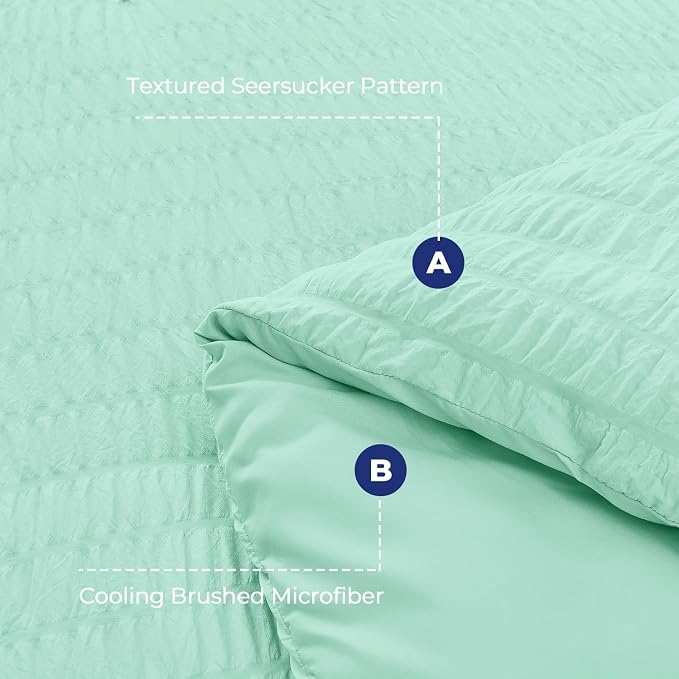 HYMOKEGE Mint Green California King Comforter Set Seersucker 7 Pieces, All - Image 4