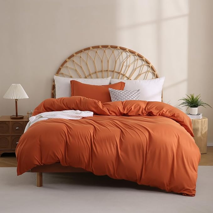 JSD Burnt Orange Duvet Cover Set Twin Size, 2 Piece Microfiber Kids Duvet Cover by JSD