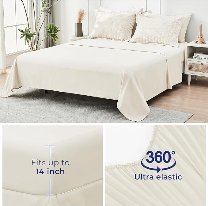 HYMOKEGE Ivory Twin Comforter Set Seersucker 5 Pieces, All Season Luxury Bed in - Image 7