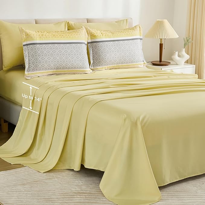 WONGS BEDDING Yellow Comforter Set Queen Size, 7 Pieces Striped Bed in a Bag - Image 6