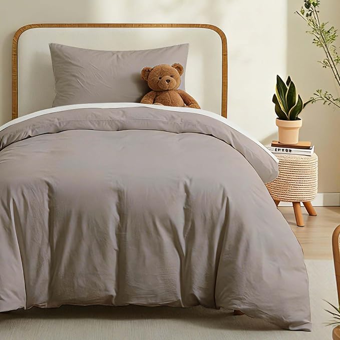 LOVQUE 100% Cotton Duvet Cover Set Twin Size, Mauve Brown Linen-Like Natural by LOVQUE