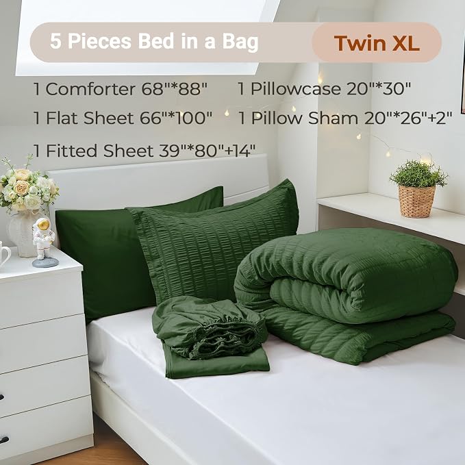MUXHOMO 5 Pieces Twin XL Comforter Set, Seersucker Bed in a Bag Twin XL Size - Image 4