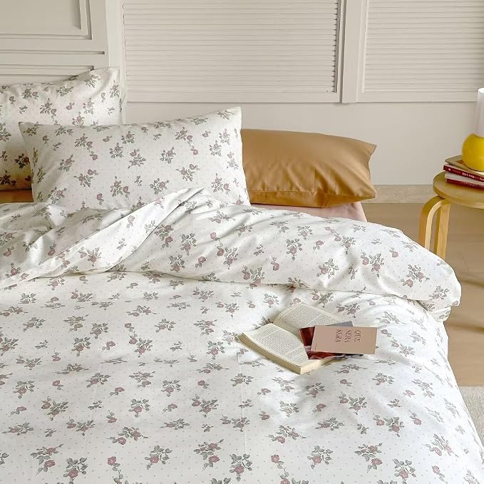 MKXI Garden Floral Duvet Cover Peach Blossom Aesthetic Bedding White Print - Image 6