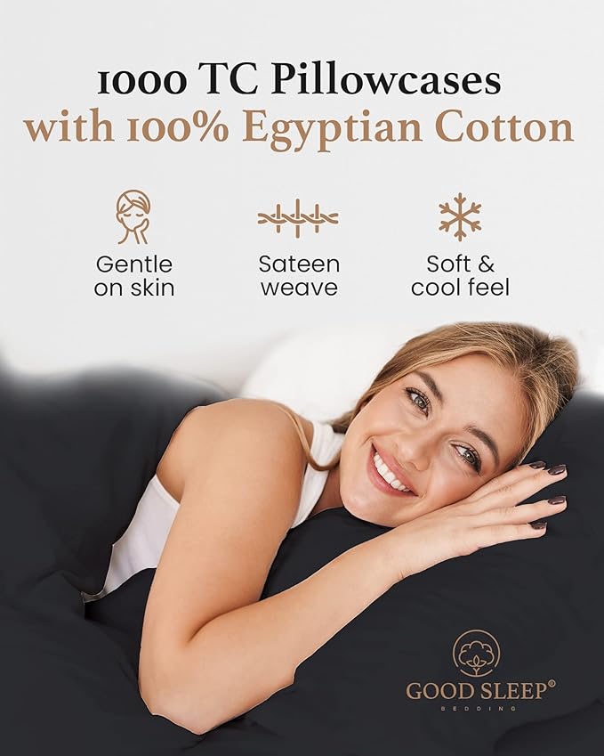 1000 TC Dark Gray Standard Pillowcases Set of 4 100% Egyptian Cotton Pillow - Image 4