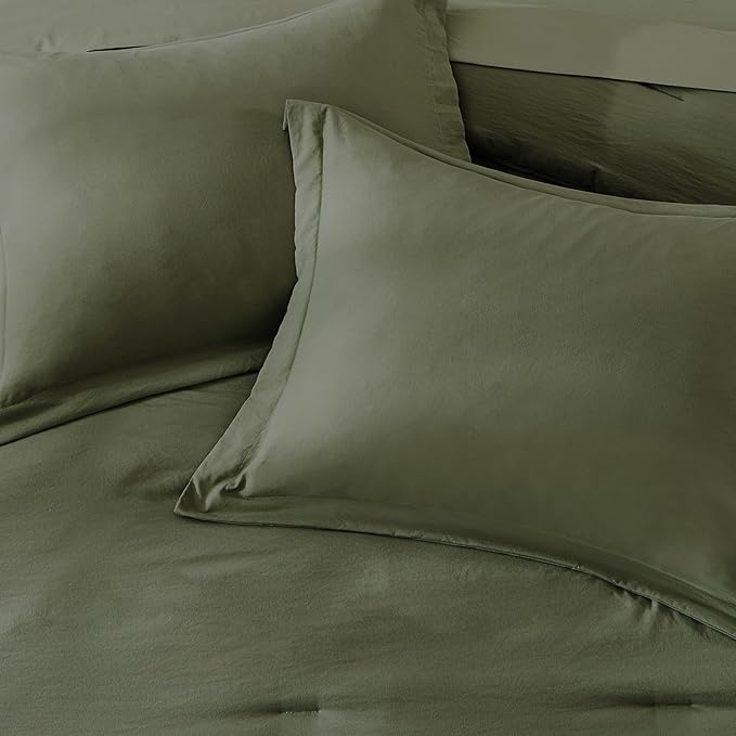 WRENSONGE Queen Comforter Set- 7 Pieces Soft Olive Green Bed in a Bag - Image 4