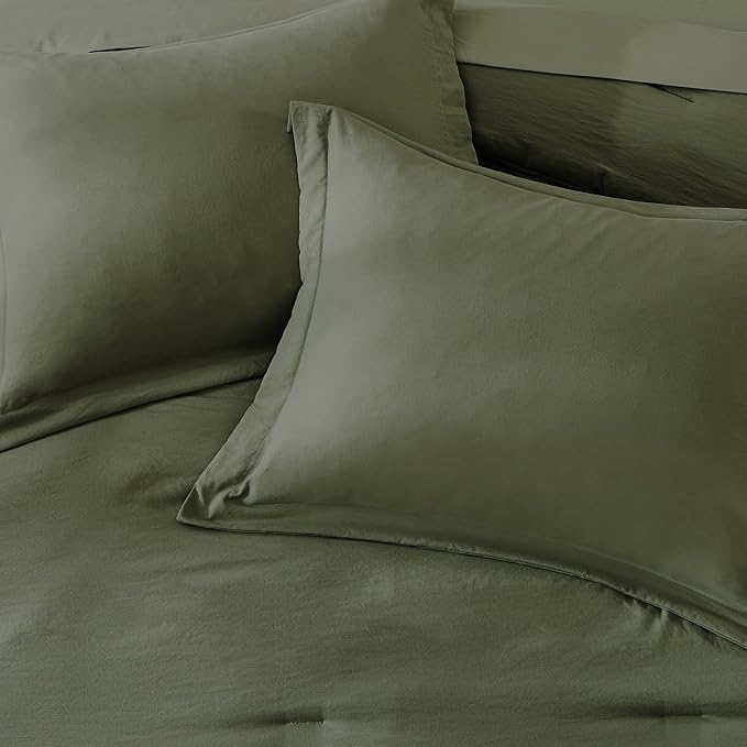WRENSONGE King Size Comforter Set- 7 Pieces Soft Olive Green Bed in a Bag King - Image 4
