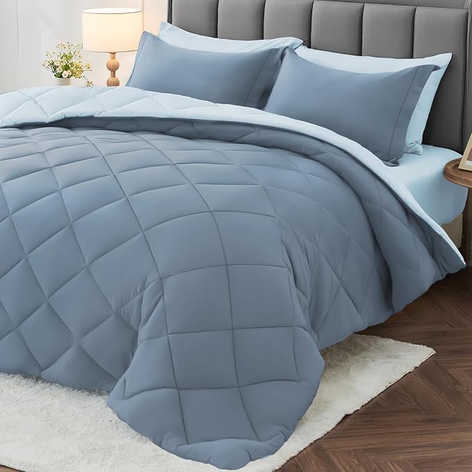 MUXHOMO 7 Pieces Queen Comforter Set, Reversible Bed in a Bag Queen Size by MUXHOMO