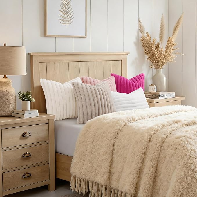 decorUhome Summer Cozy Faux Fur Throw Pillow Covers 20x20 Set of 2 Decorative - Image 8