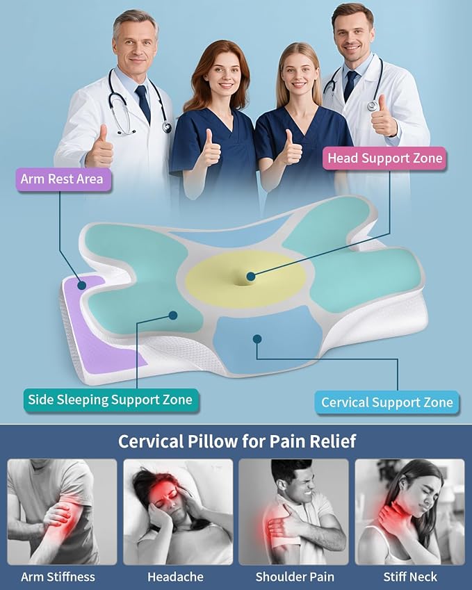 Cervical Neck Pillow for Pain Relief -Ergonomic Side Sleeper Pillow for Sleeping - Image 2