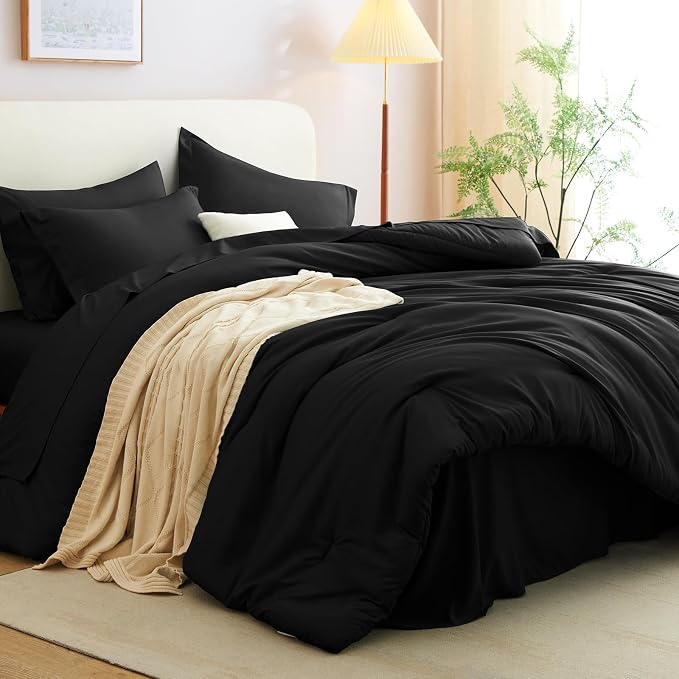 CozyLux Full Size Comforter Sets Black, 7 Pieces Bed in a Bag Full Comforter Set - Image 7