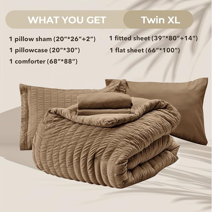 HYMOKEGE Brown Twin XL Comforter Set Seersucker 5 Pieces, All Season Luxury Bed - Image 5