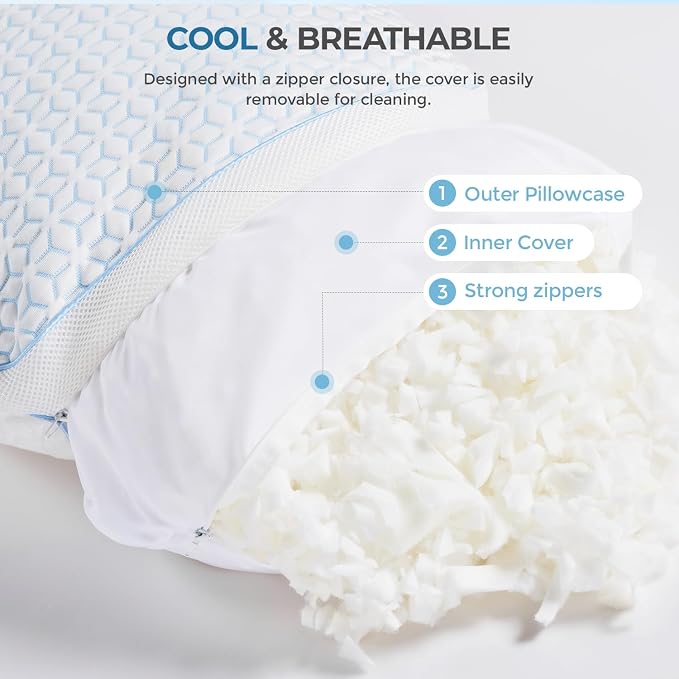 Sweetnight Cooling Pillows King Size Set of 2, Shredded Memory Foam Pillows 2 - Image 6