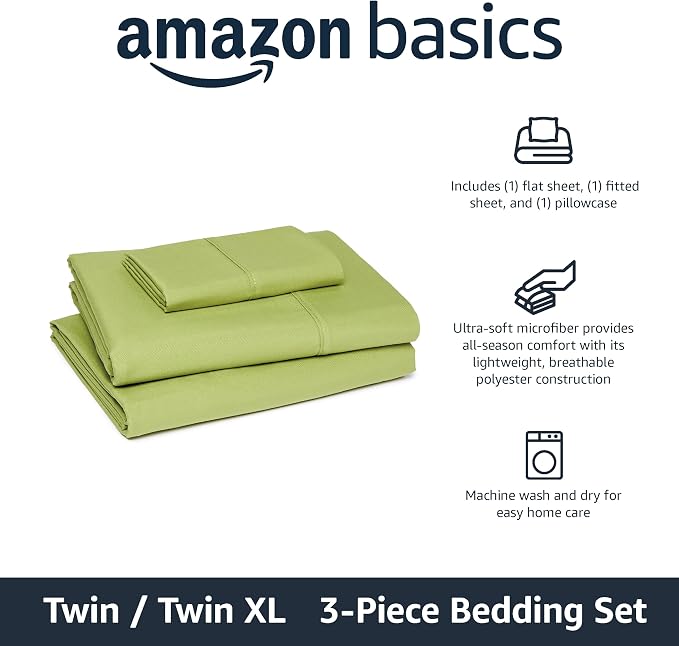 Amazon Basics Lightweight Microfiber 3-Piece Bed Sheet Set, Twin XL, Oliver - Image 2