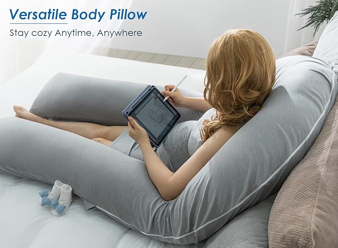 QUEEN ROSE Extra Long U Shaped Body Pillow, Cooling Pregnancy Pillows - Image 5
