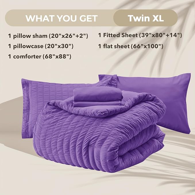 HYMOKEGE Bright Purple Twin XL Comforter Set Seersucker 5 Pieces, All Season - Image 5