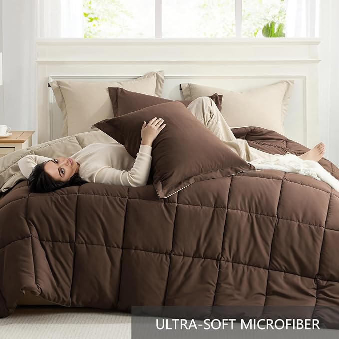 Homelike Moment Queen Comforter Set Brown, Comforters Queen Size Set - Image 5