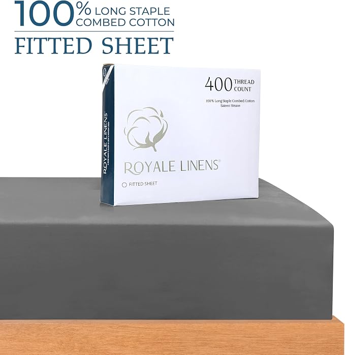 Royale Linen 400 Thread Count 100% American Grown Cotton Fitted Sheet Twin Size - Image 2