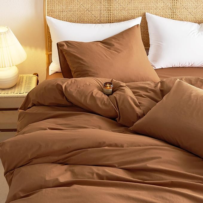 Wake In Cloud - Cotton Duvet Cover Set, Queen Size, Caramel Terracotta - Image 5