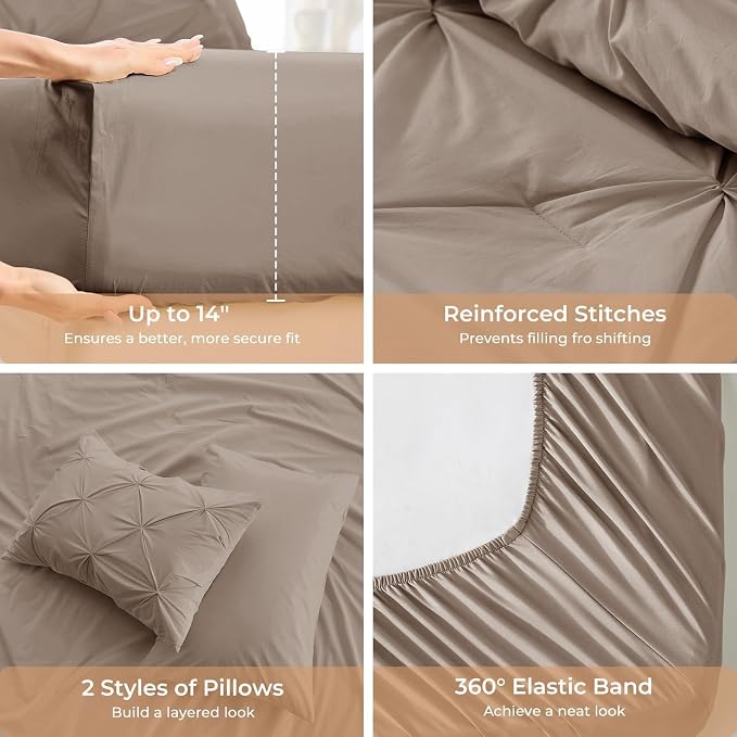 Sasttie King Size Comforter Set, 7-Piece Bed in a Bag, Pintuck Bedding Set - Image 5