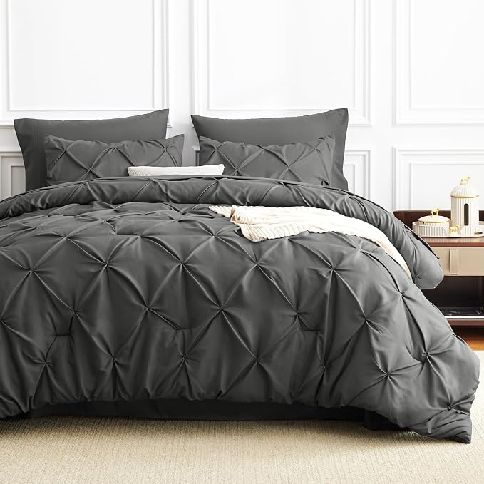 CozyLux Twin XL Comforter Set Dark Grey, 5 Pieces Twin Extra Long Pintuck Bed - Image 9