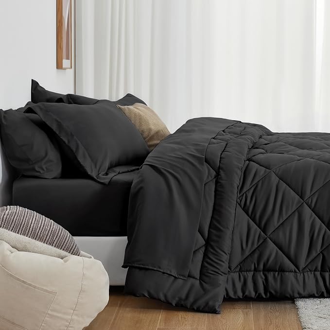 Love's cabin Oversized Queen Comforter Set Black, 7 Pieces Bed in a Bag - Image 8