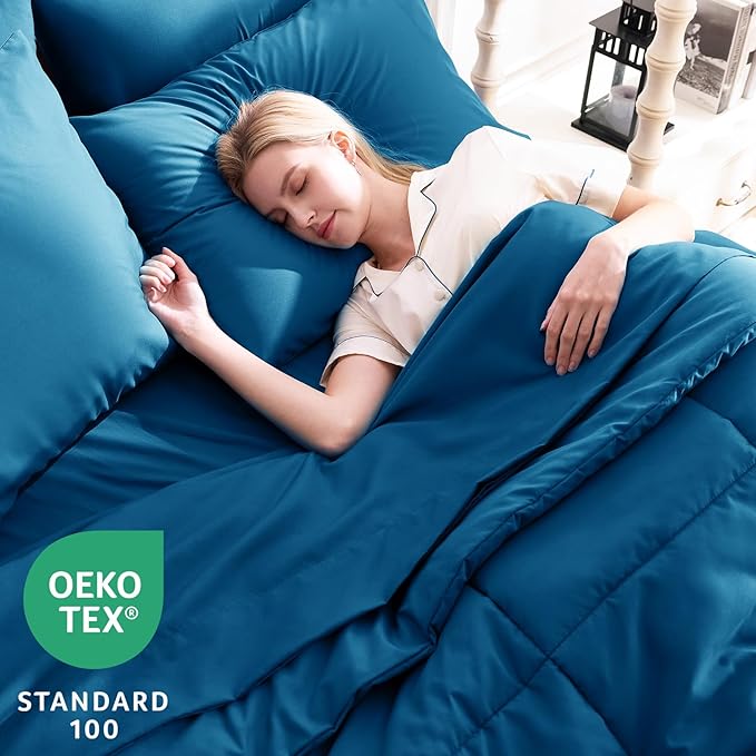 CozyLux King Size Comforter Set Teal, 7 Pieces Bed in a Bag, Teal Comforter - Image 3