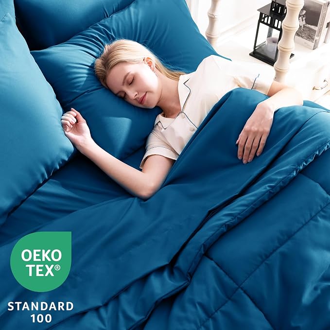 CozyLux Queen Comforter Set Teal, 7 Pieces Bed in a Bag, Teal Comforters Queen - Image 3