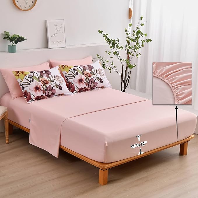 Luxudecor Floral Comforter Set Queen Size 7 Piece, Blush Flower Bed in a Bag - Image 4