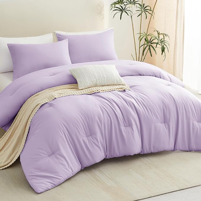 CozyLux Twin Comforter Set Lavender, 2 Pieces Twin Extra Long Solid Breathable - Image 9