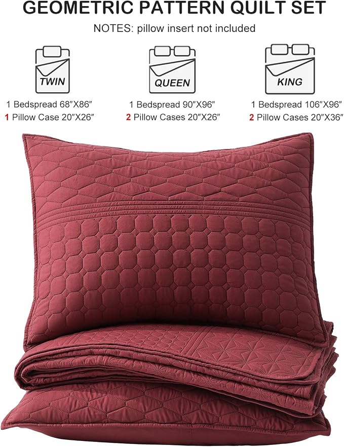 HORIMOTE HOME Burgundy Red King Size Quilt Set - Image 7