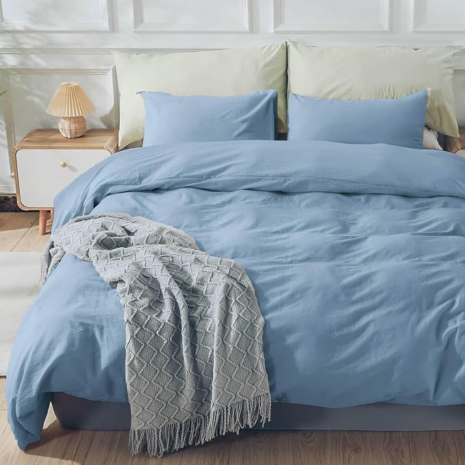 NEXHOME PRO Duvet Cover Set 100% Washed Cotton Full Size Linen Feel Textured - Image 7