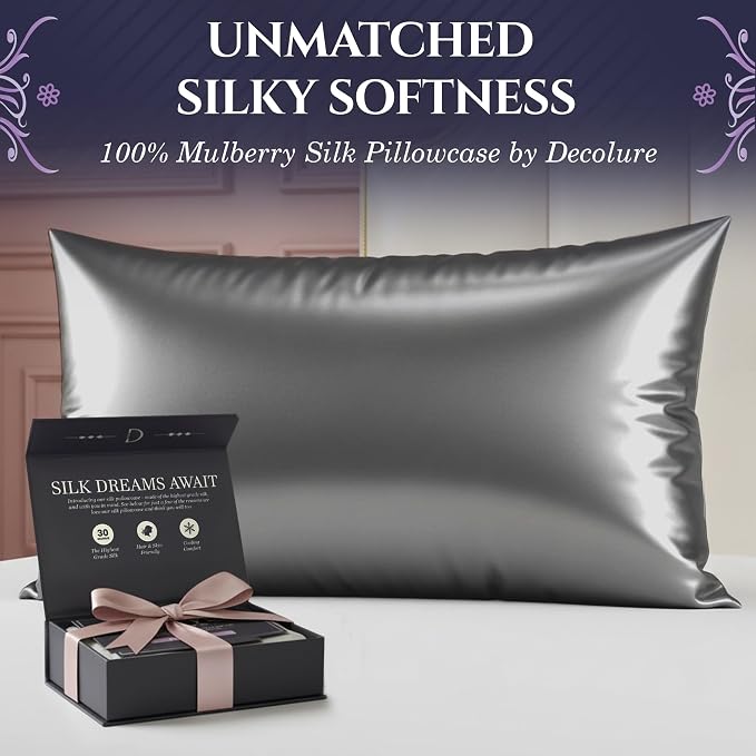DECOLURE 100% Pure Mulberry Silk Pillow Case Standard Size – Highest Grade 30 - Image 2