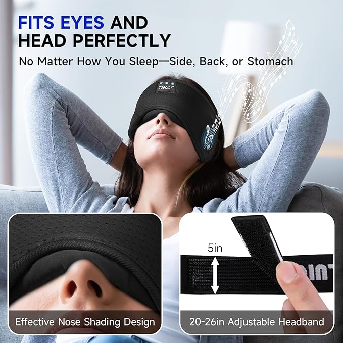 TOPOINT Sleep Mask Headphones Bluetooth Wireless 5.4, Breathable Cotton Eye Mask - Image 3