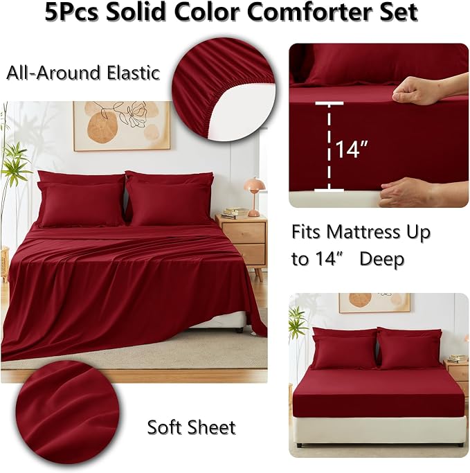 CozyLux Twin XL Comforter Set Dark Red, 5 Pieces Bed in a Bag Twin Extra Long - Image 7