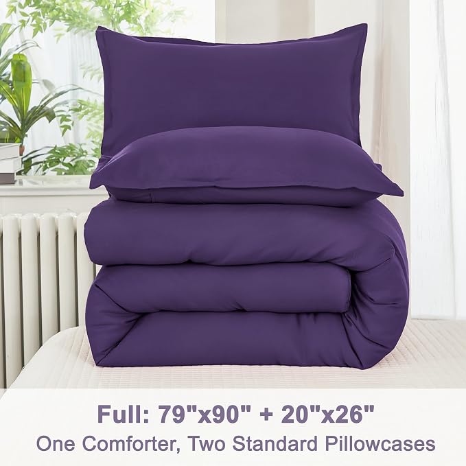 Litanika Dark Violet Purple Comforter Set Full Size, 3 Pieces Lightweight Solid - Image 8