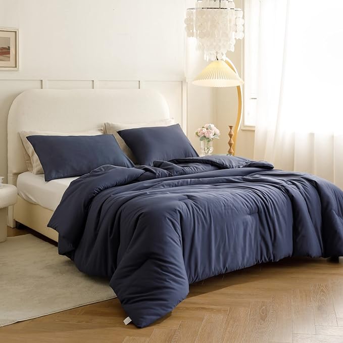 ROSGONIA Navy Blue Comforter Set Queen - Image 4
