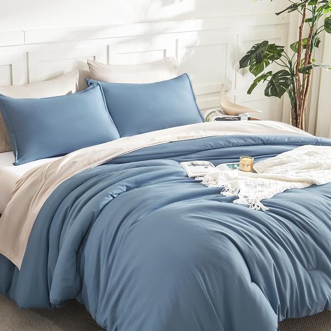 Litanika Oversized King Comforter Set Grayish Blue Super King Size, 3 Pieces - Image 5