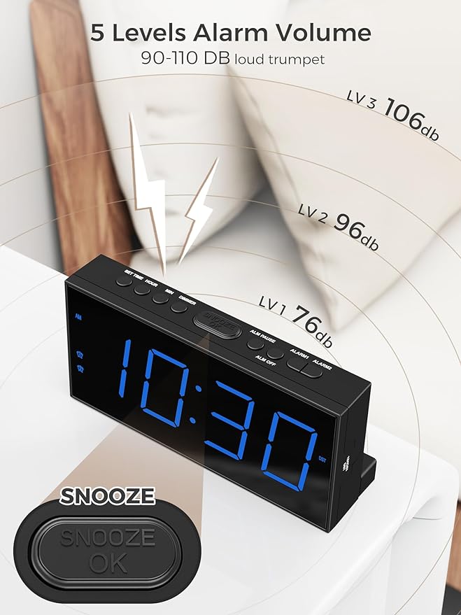 Large Display Alarm Clock for Bedroom, Dual Alarm for Couples, 5-Level Dimmer - Image 6