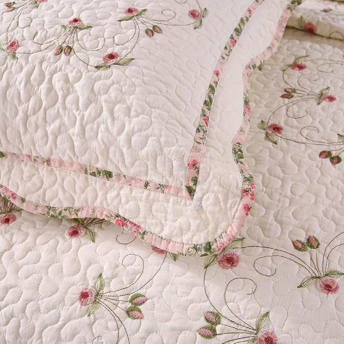 Quilt Set Floral Leaves 3D Embroidery Pattern 2 PCS Cotton Reversible Quilted - Image 6