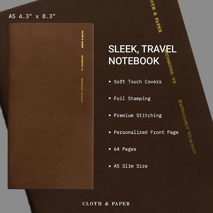 Cloth & Paper Travel Notebook | Experience Journal Tracker – Walnut | A5 Slim - Image 3