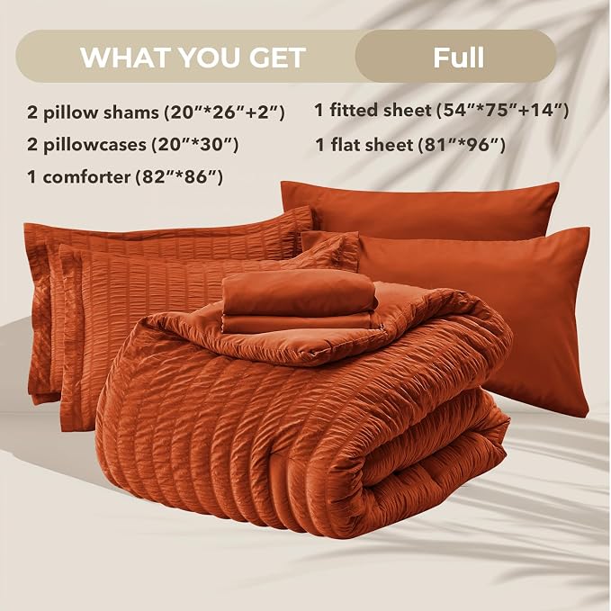 HYMOKEGE Burnt Orange Full Size Comforter Sets Seersucker 7 Pieces, All Season - Image 5