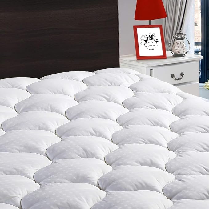 LEISURE TOWN Cotton King Mattress Pad Fitted Quilted Mattress Cover Pillow Top by LEISURETOWN