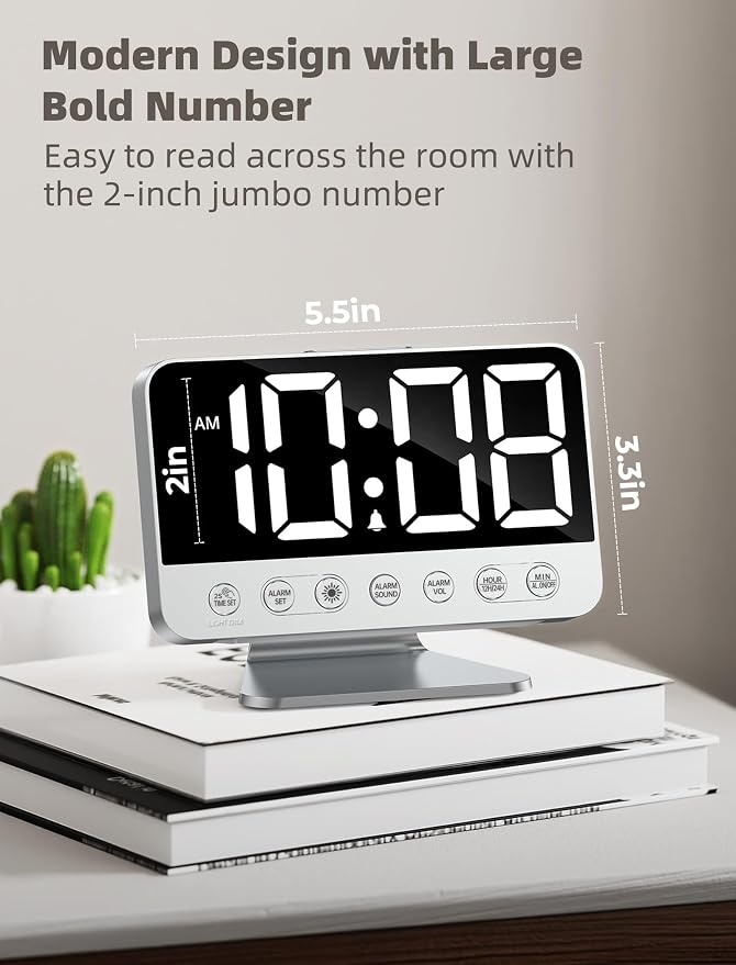 Odokee Digital Alarm Clocks for Bedrooms: Large Bold Number 5 Brightness Dimmer - Image 2