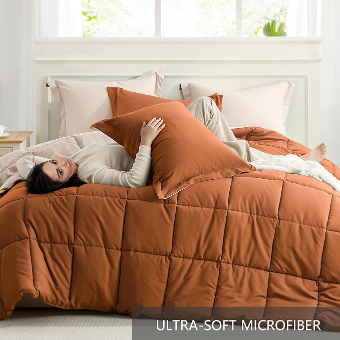 Homelike Moment Queen Comforter Set Burnt Orange, Comforters Queen Size Set - Image 5