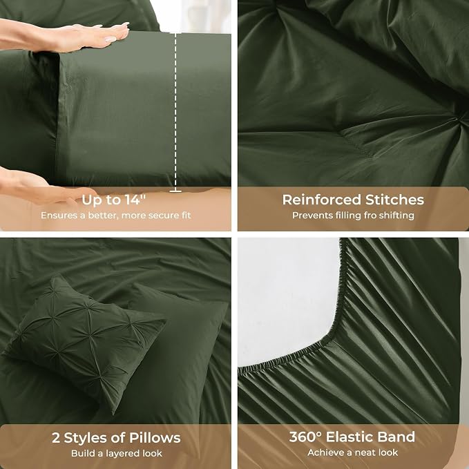 Sasttie King Size Comforter Set, 7-Piece Bed in a Bag, Pintuck Bedding Sets - Image 5