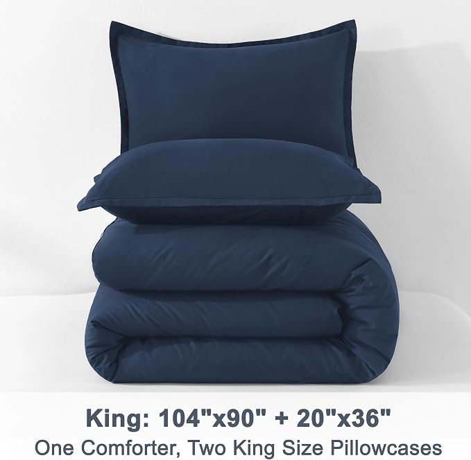 Litanika Navy Blue Comforter King Size, 3 Pieces Lightweight Solid Bedding - Image 9